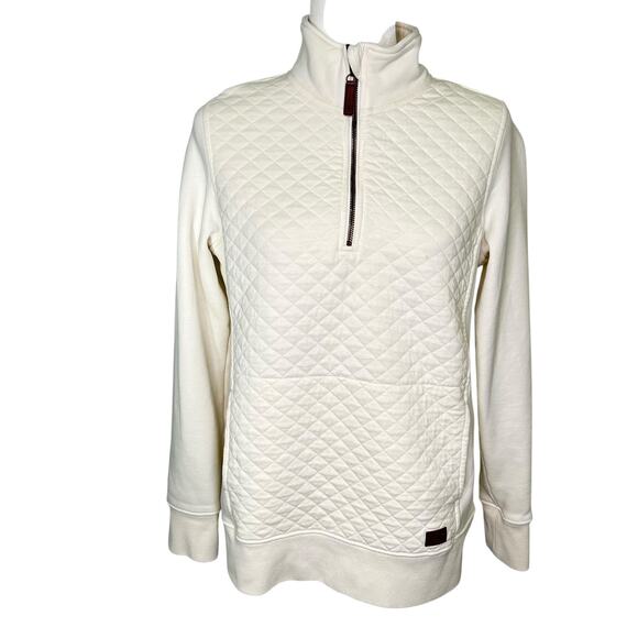 L.L. Bean Women's Cream Quilted Quarter Zip Pullover Top Jacket Sweatshirt - Picture 1 of 7